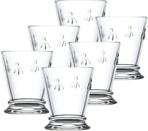 La Rochere Napoleon Bee Tumblers Set Of 6 - 10 oz | Clear Glass Tumbler w/ The French Bee Embossed Design