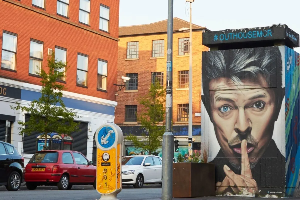 David Bowie Mural painted on the side of a street 
