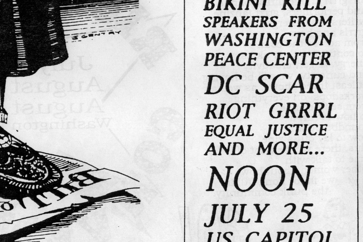 photo image of a part of a newspaper or a bulletin about riot grrrl