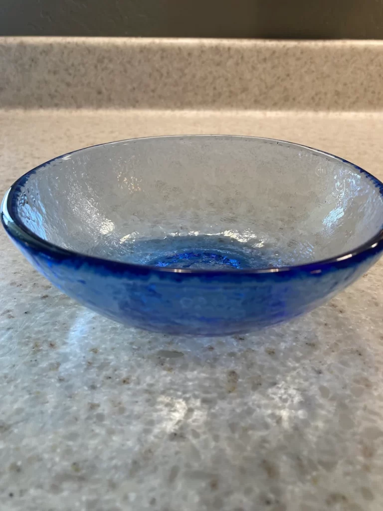 glass fire and light cereal bowl in blue