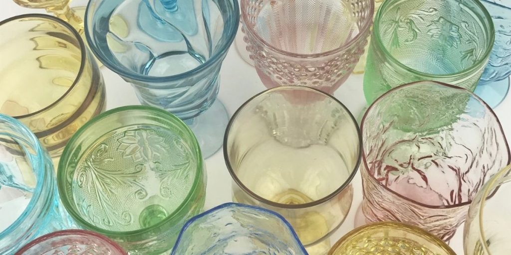 variety of colorful vintage glasses