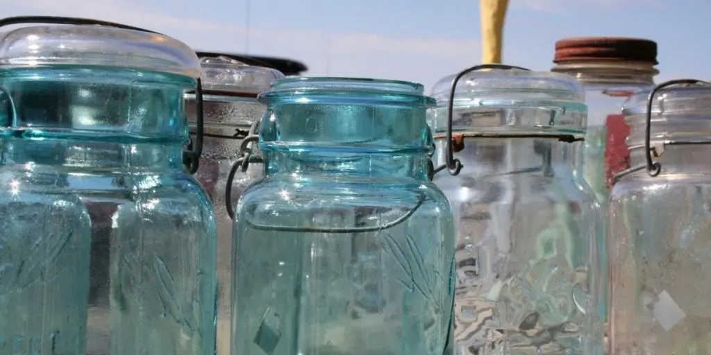 vintage mason jars arranged on a table