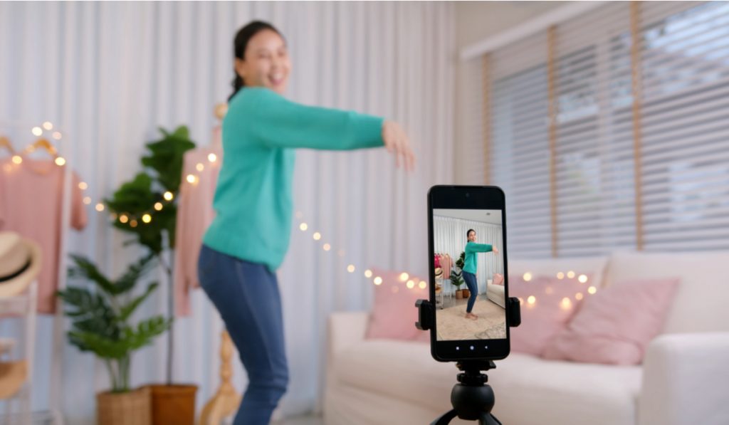 Gen Z talent people play video selfie shoot app for show share viral story