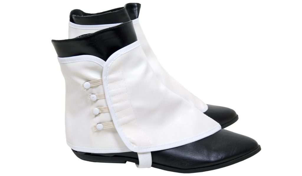 Traditional white spats worn over black boots