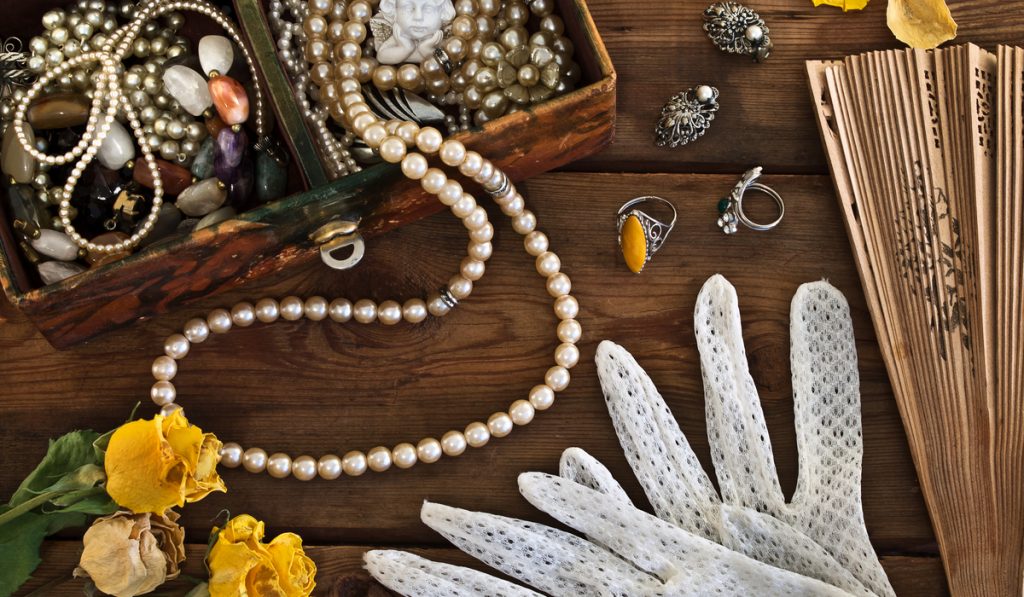 Vintage Jewelry laid out on a table