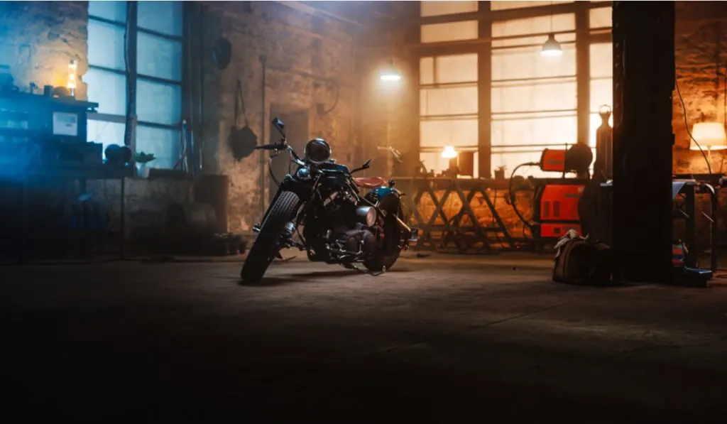 motorcycle in an old garage