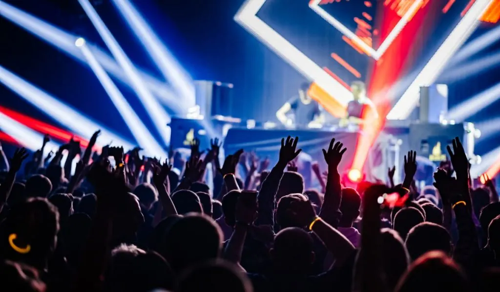 rave party with DJs playing music on the stage