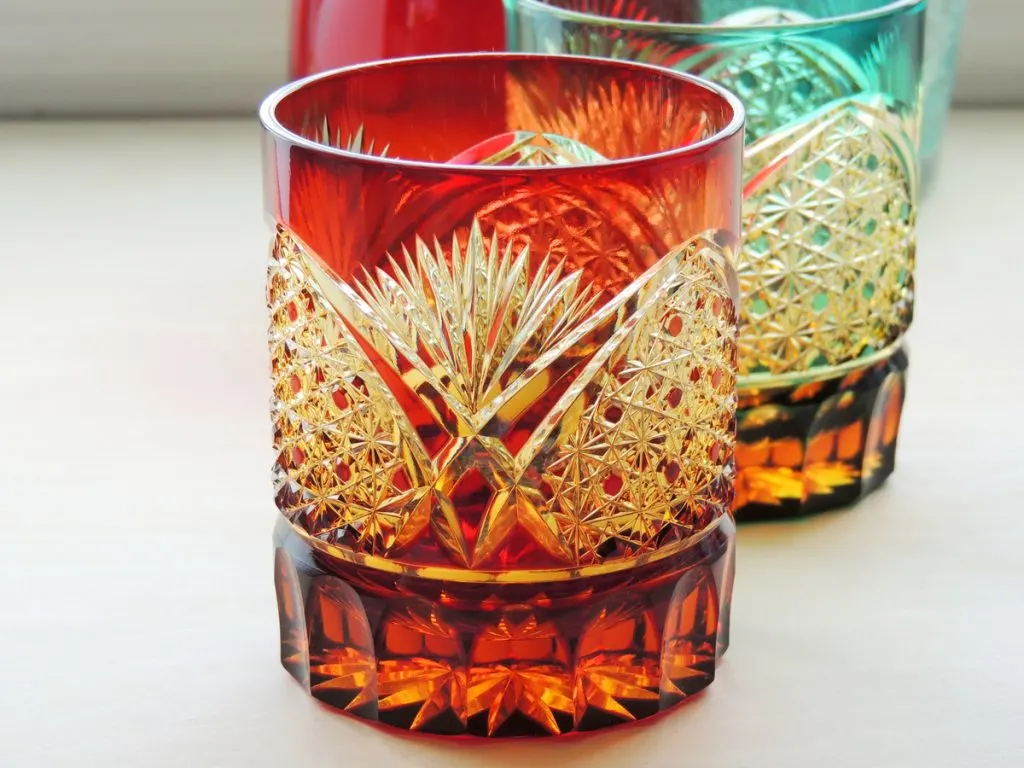 red blue colors cut style glassware